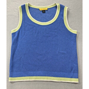 St John Yellow Label Santana Knit Sleeveless Top M Blue Green Wool Blend Preppy